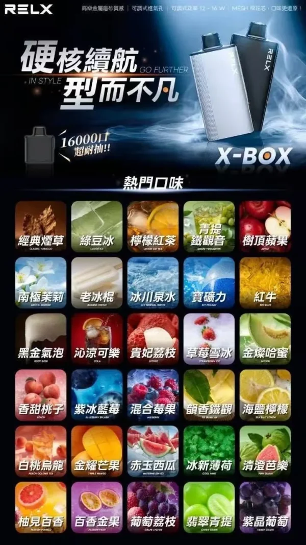 RELX 悅刻 X-BOX 16000口換彈式電子煙套裝 便攜輕巧機身 雙段功率調節 外出使用推薦 台灣現貨